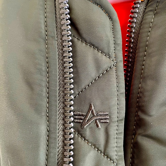 Alpha Industries Jacket Mens MA-1 Pilot Flight Bomber Reversible Green & Orange - Picture 9 of 11